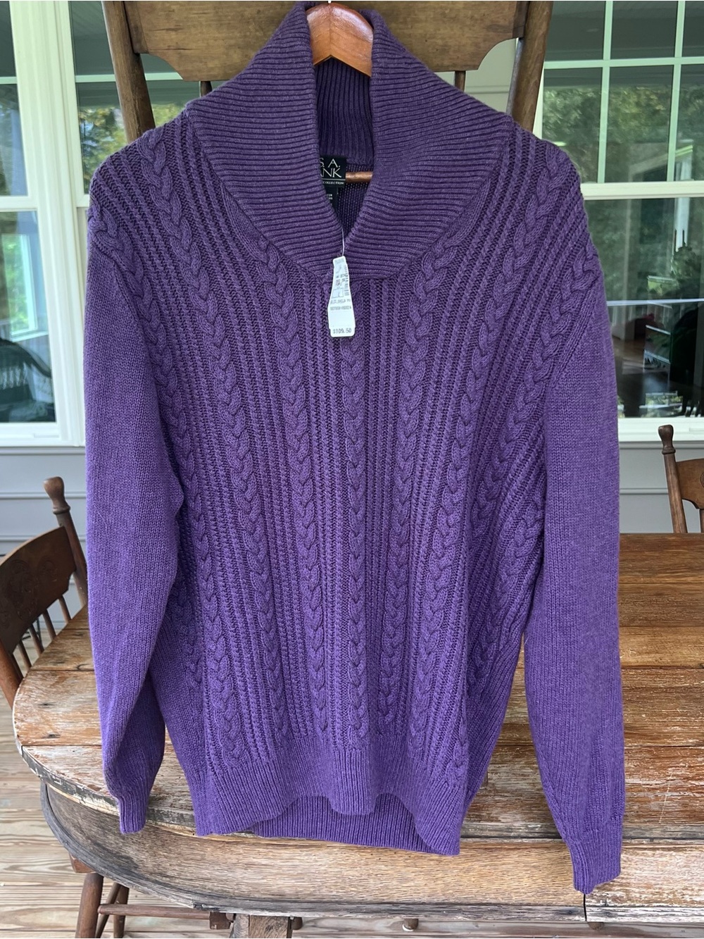 Jos. A. Bank Executive Collection Shawl Collar Cable Knit Sweater Large Purple